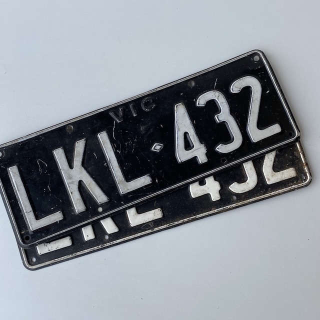 NUMBER PLATE, Victorian Black White (Pair)